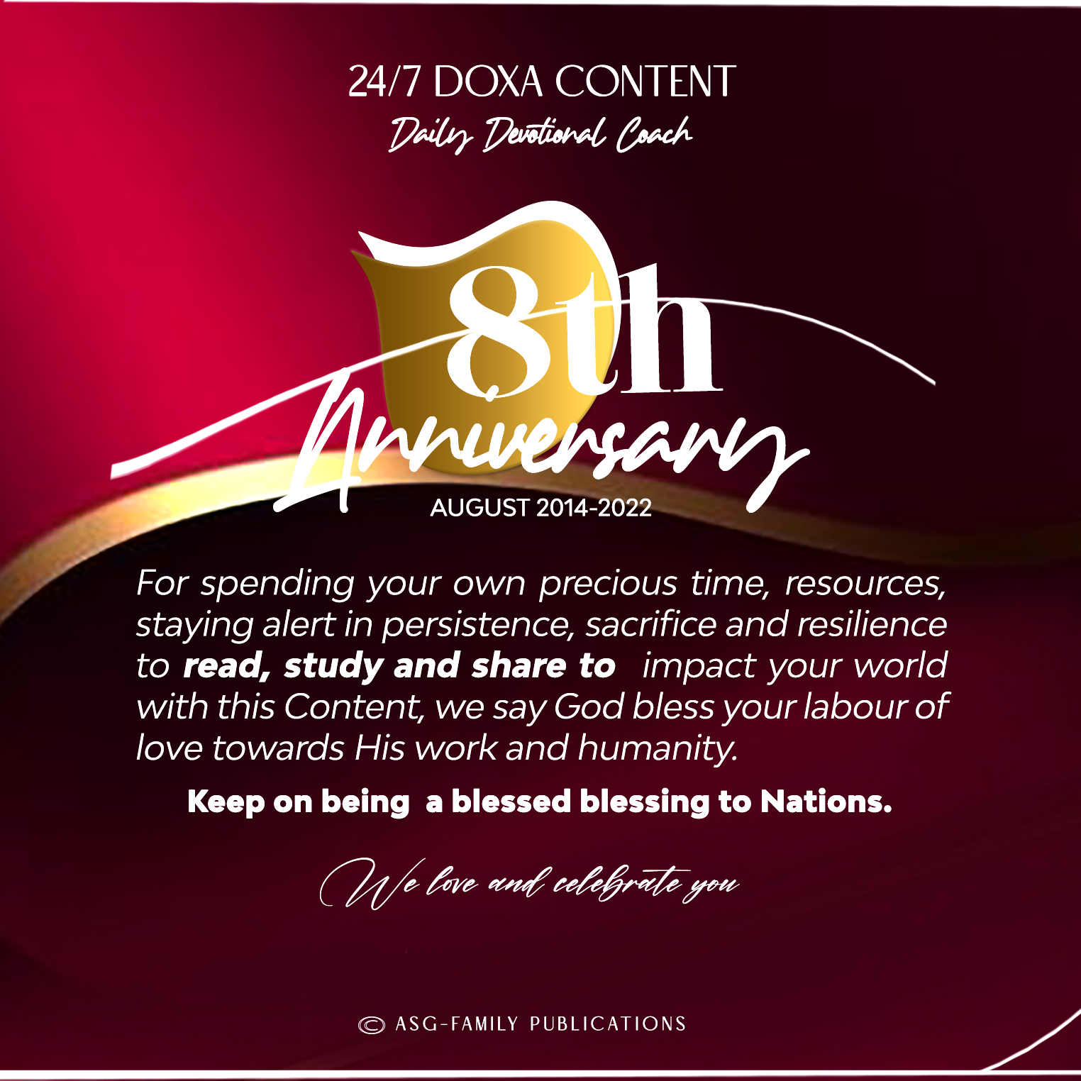 24/7 DOXA Content, 20th August-GRATITUDE, 8TH ANNIVERSARY
